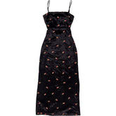 OMNES Black Embroidered Slip Dress