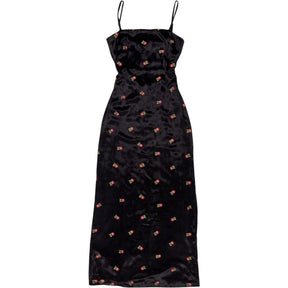 OMNES Black Embroidered Slip Dress