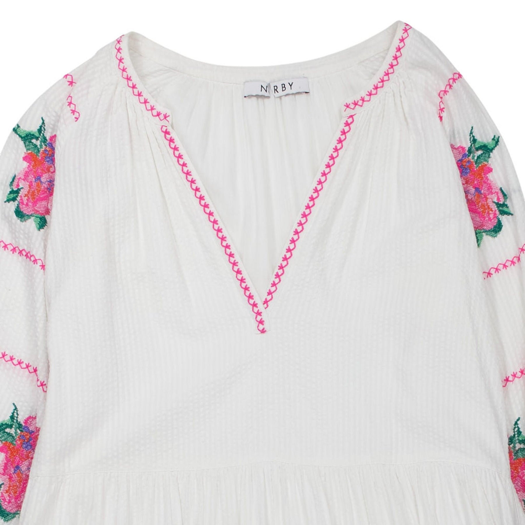 NRBY White Embroidered Midi Dress