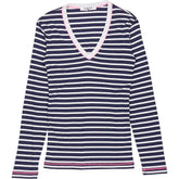 NRBY Navy White Stripe V-Neck Top