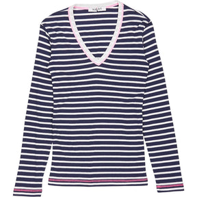 NRBY Navy White Stripe V-Neck Top