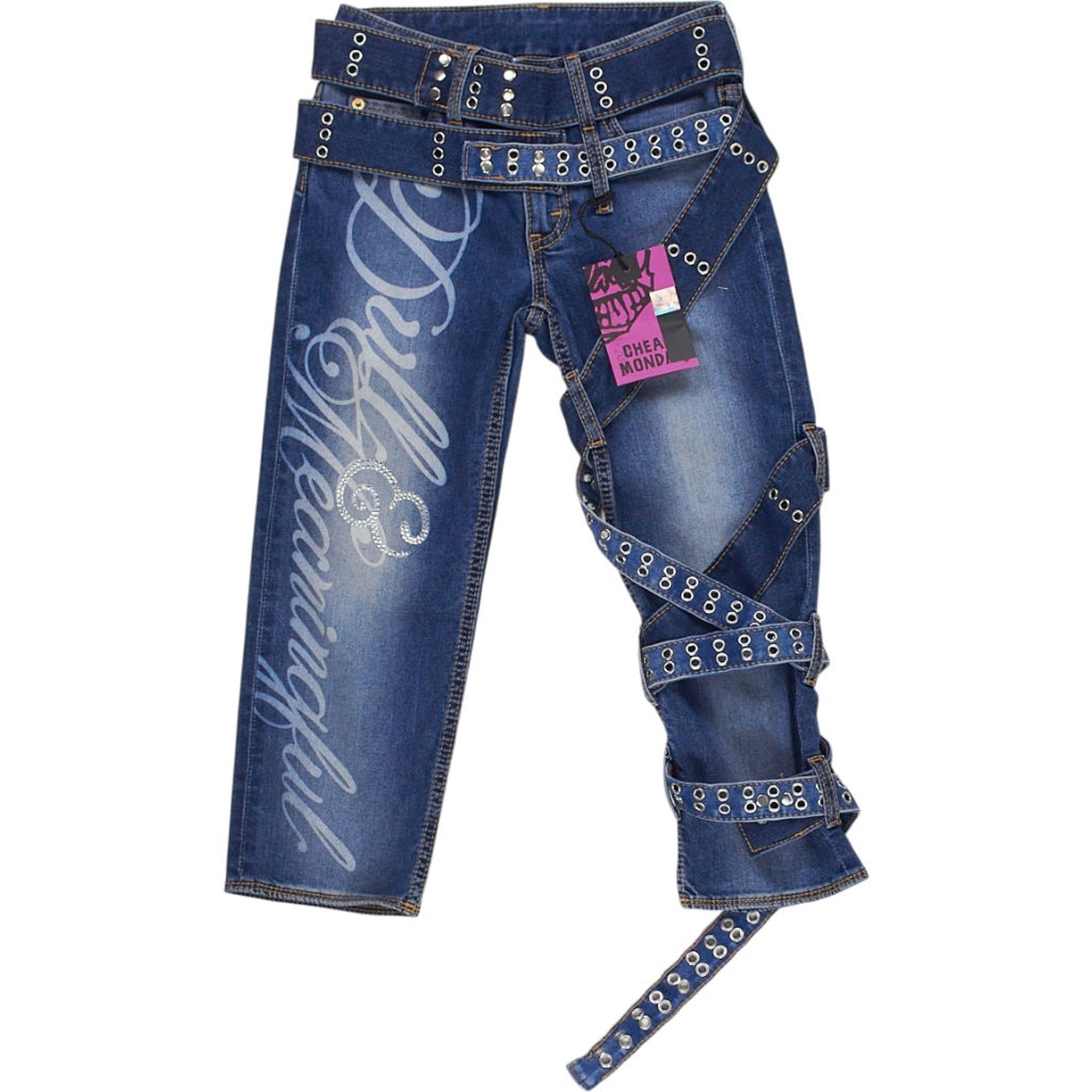 Cheap Monday Blue Grommet Strap Jeans