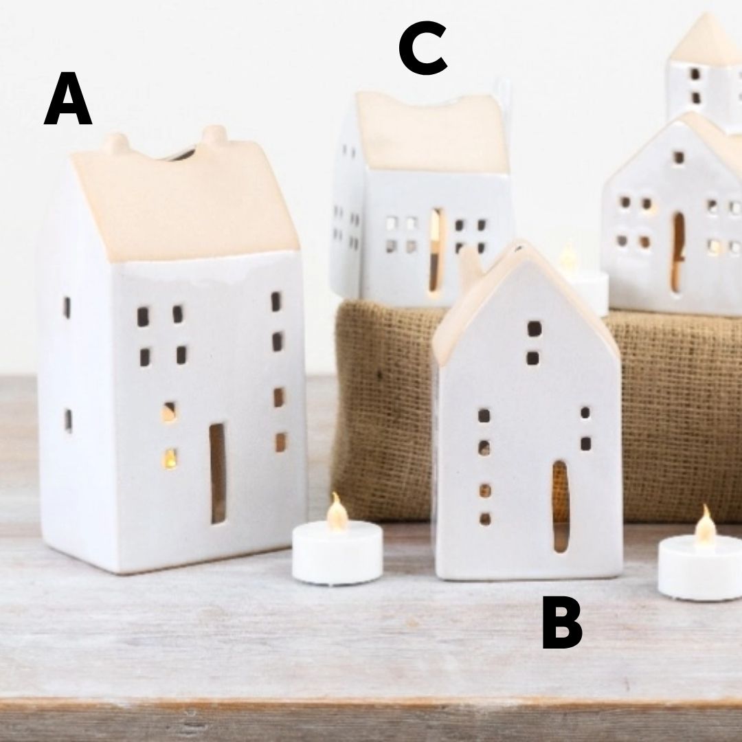 House-shaped White Stoneware T-Light Holders