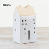 House-shaped White Stoneware T-Light Holders