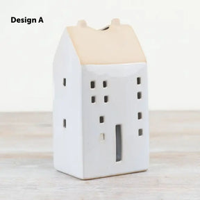 House-shaped White Stoneware T-Light Holders