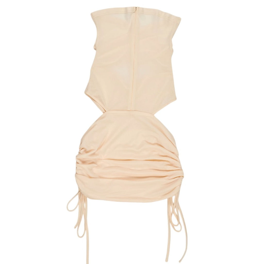 SRVC Beige Strapless Ruched Bodysuit