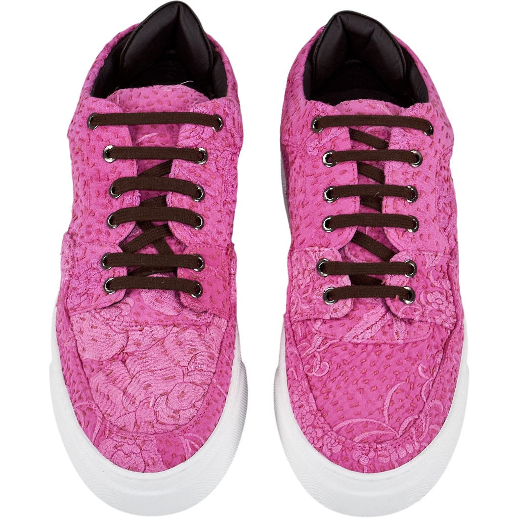 By Walid Pink Print Raw Silk Trainers