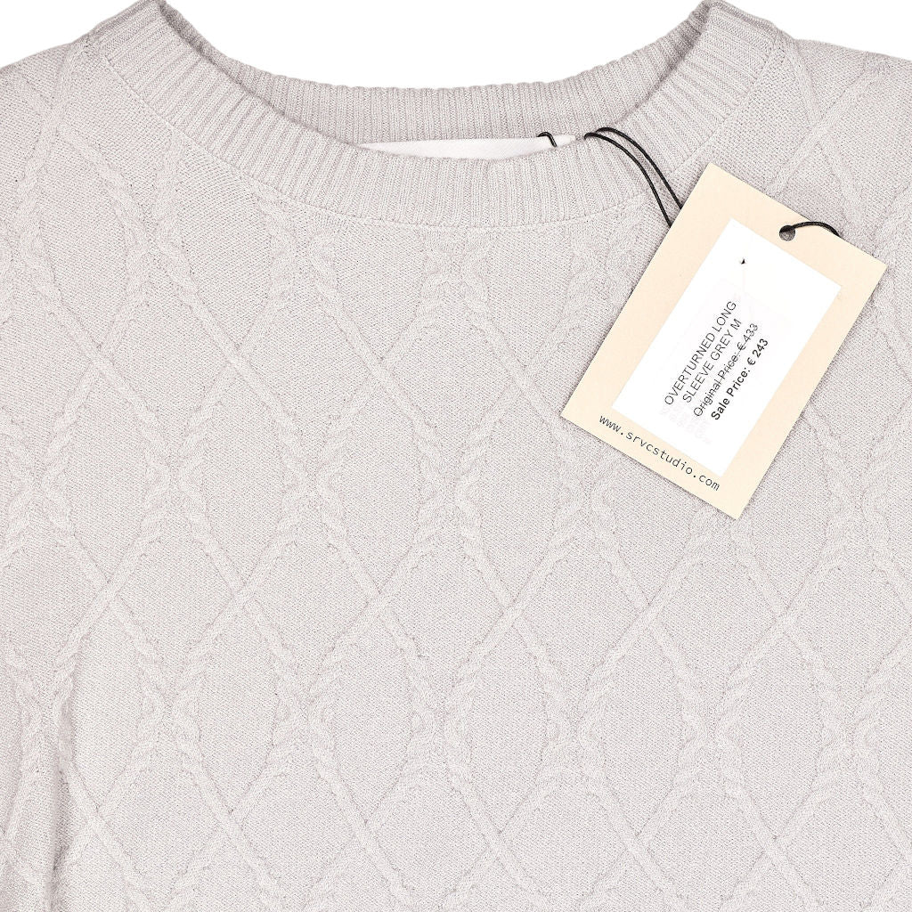 SRVC Grey Overturned Long Sleeve Crop Knit