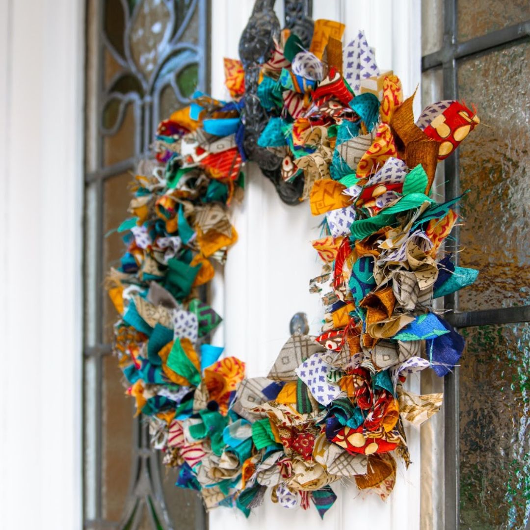 Pri Pri Handmade Upcycled Multi Coloured Sari Wreath