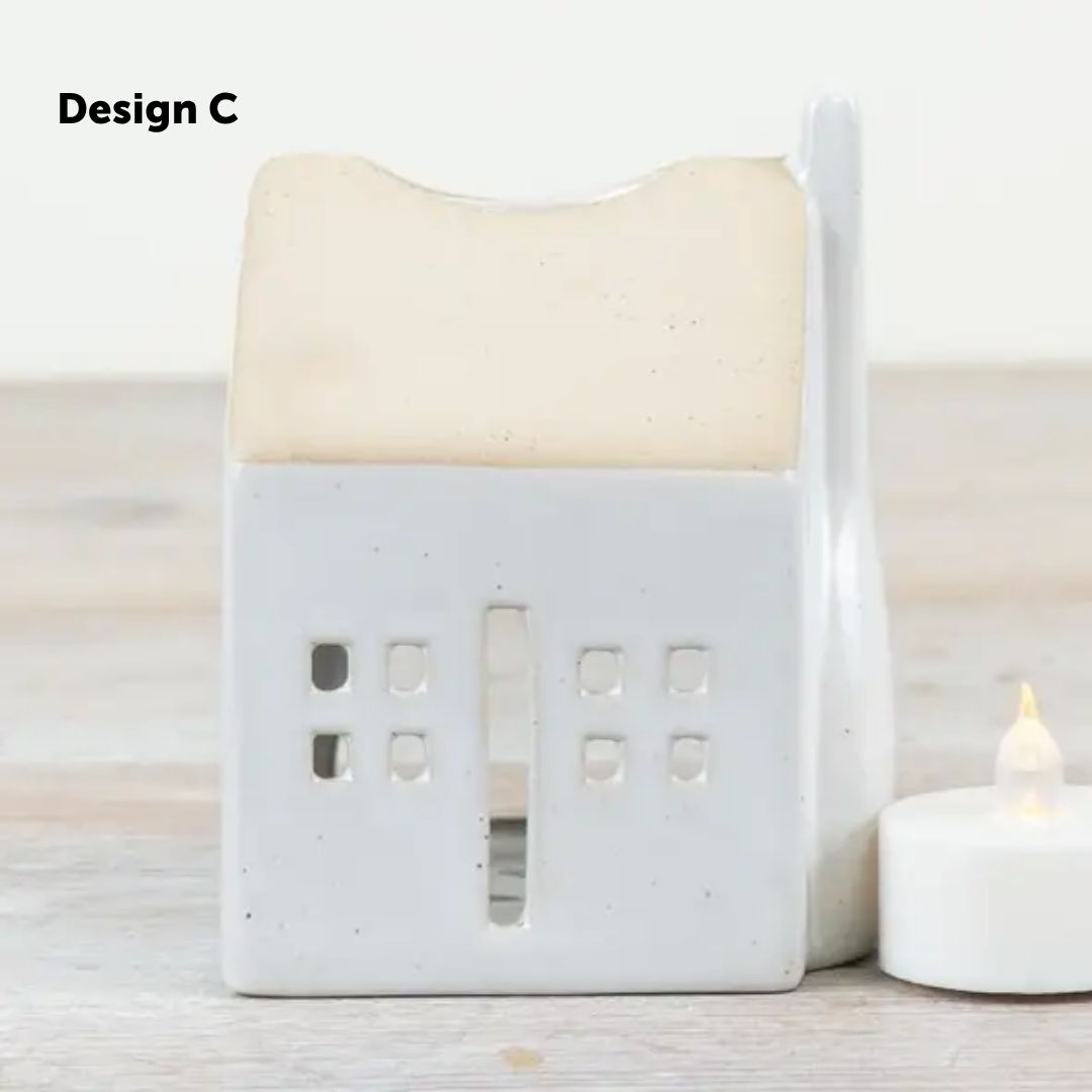 House-shaped White Stoneware T-Light Holders