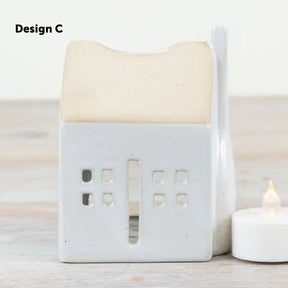 House-shaped White Stoneware T-Light Holders