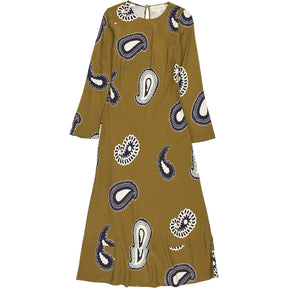 Sunset Lover Olive Paisley Silk Dress