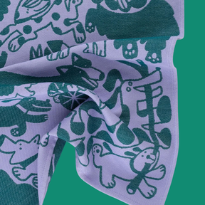 Dogs Day Out Lilac/Green Cotton Tea Towel