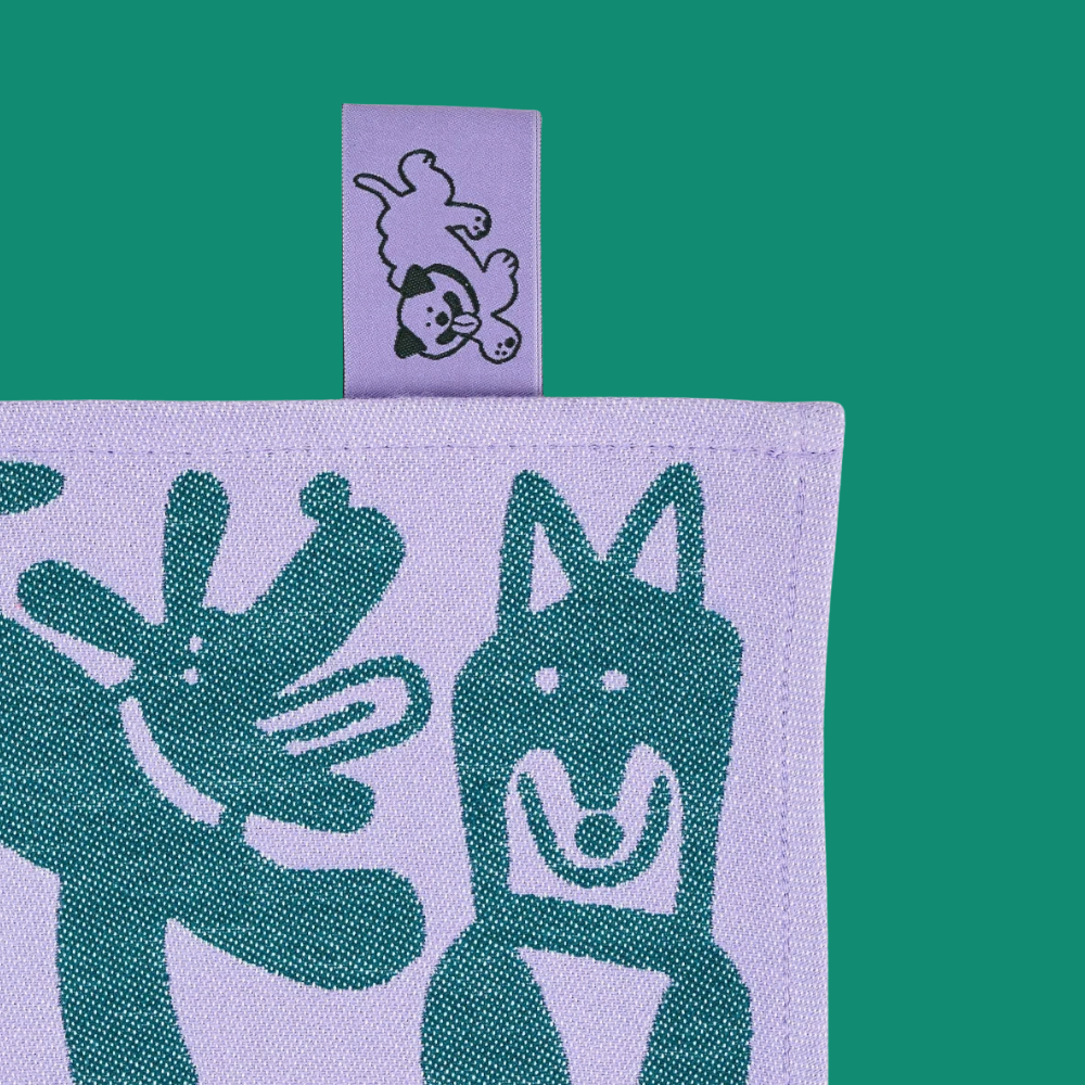 Dogs Day Out Lilac/Green Cotton Tea Towel