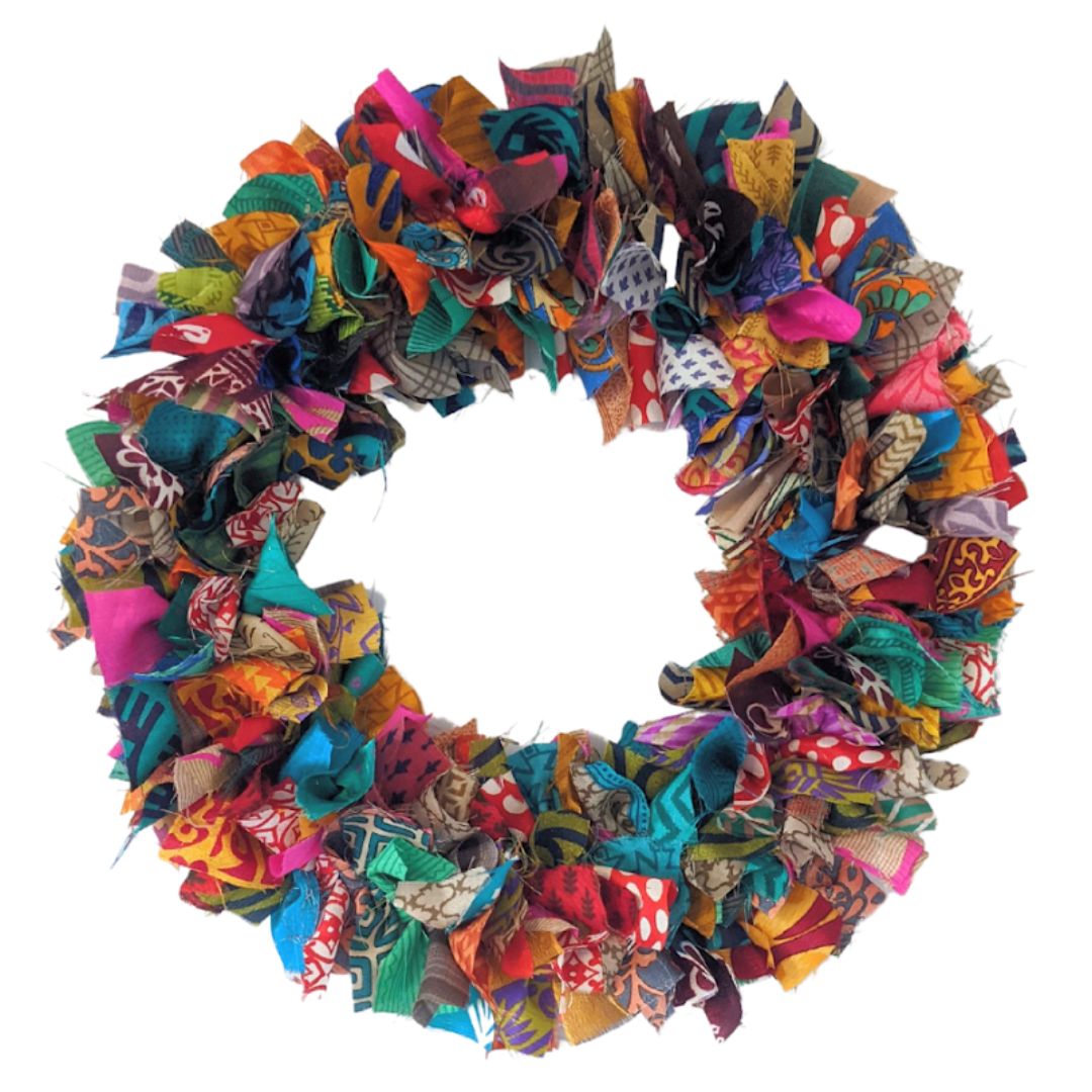 Pri Pri Handmade Upcycled Multi Coloured Sari Wreath