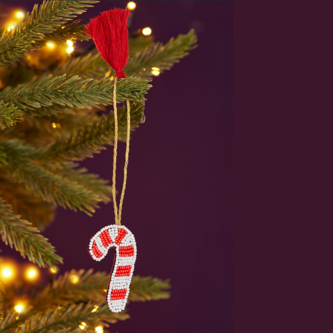 Candy Cane Beaded Decoration
