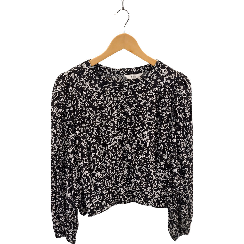 M&S Black Floral Blouse