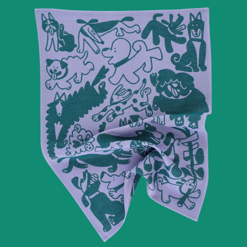 Dogs Day Out Lilac/Green Cotton Tea Towel