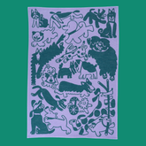 Dogs Day Out Lilac/Green Cotton Tea Towel