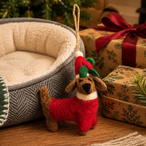 Handmade Felt Sausage Dog Christmas Decoration