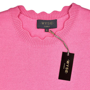 WYSE Pink Scallop Merino Wool Tank