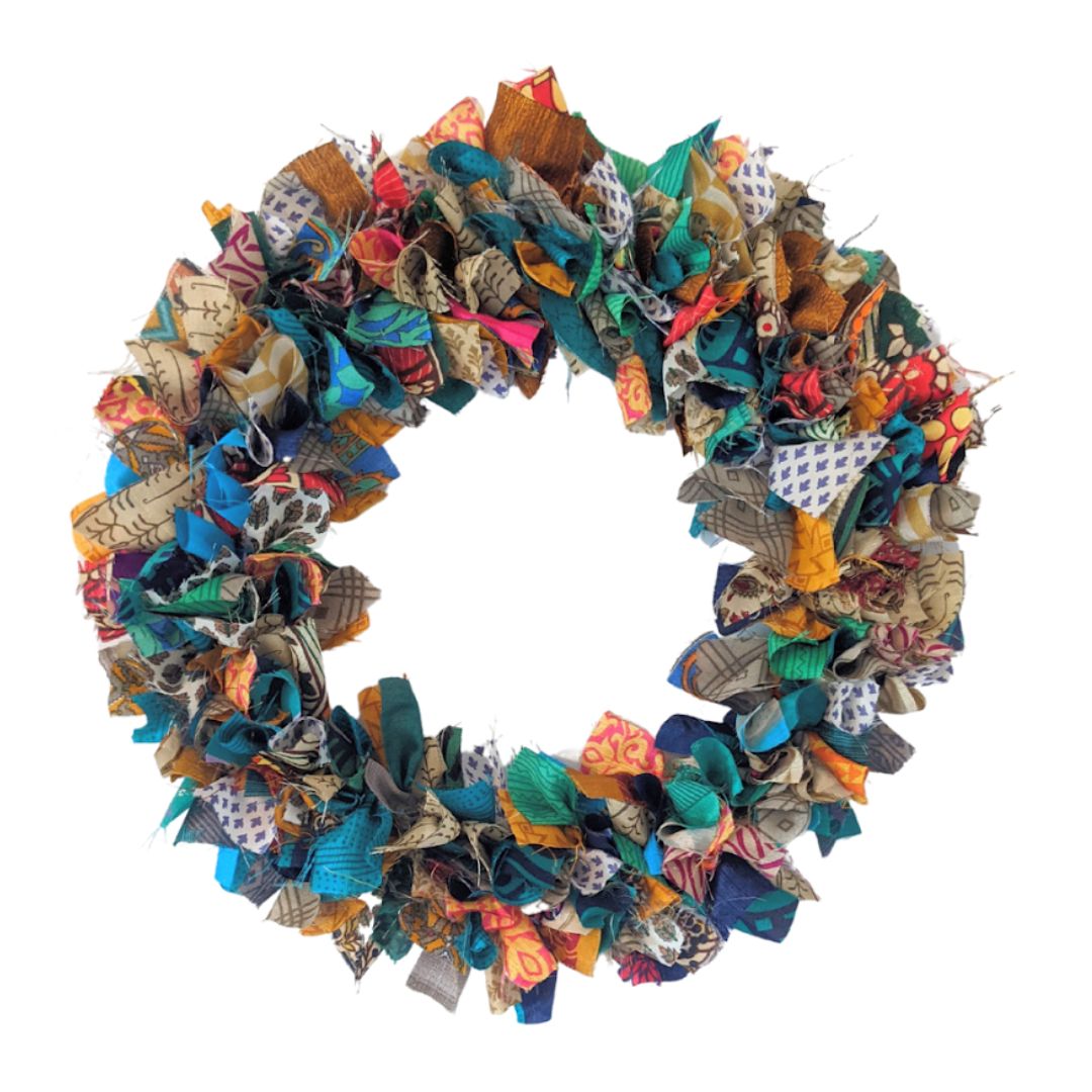 Pri Pri Handmade Upcycled Multi Coloured Sari Wreath