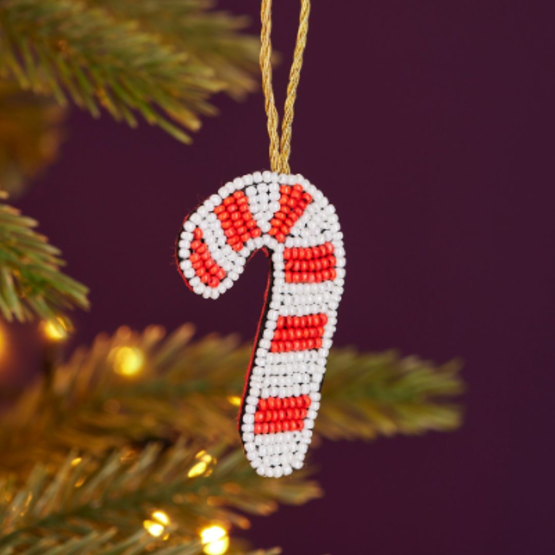 Candy Cane Beaded Decoration