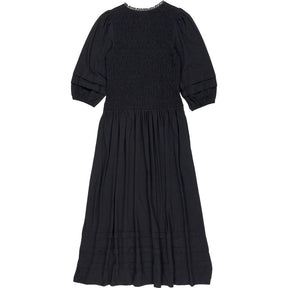 Wyse Black Smocked Midi Dress UK 8