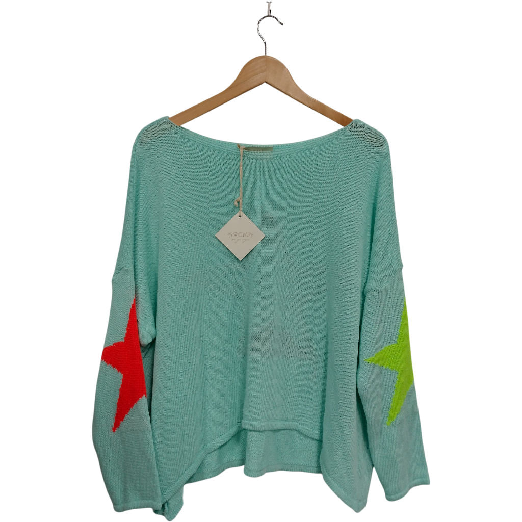 Aroma Green Star Sleeve Knit Jumper