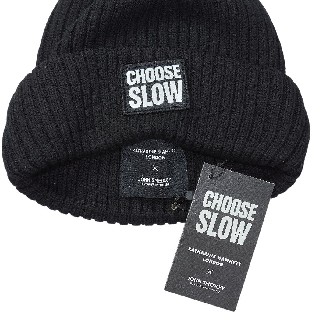 Katharine Hamnett x John Smedley Black Ribbed Beanie
