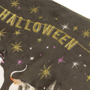 'Halloween Pawty' Embroidered Velvet Cushion