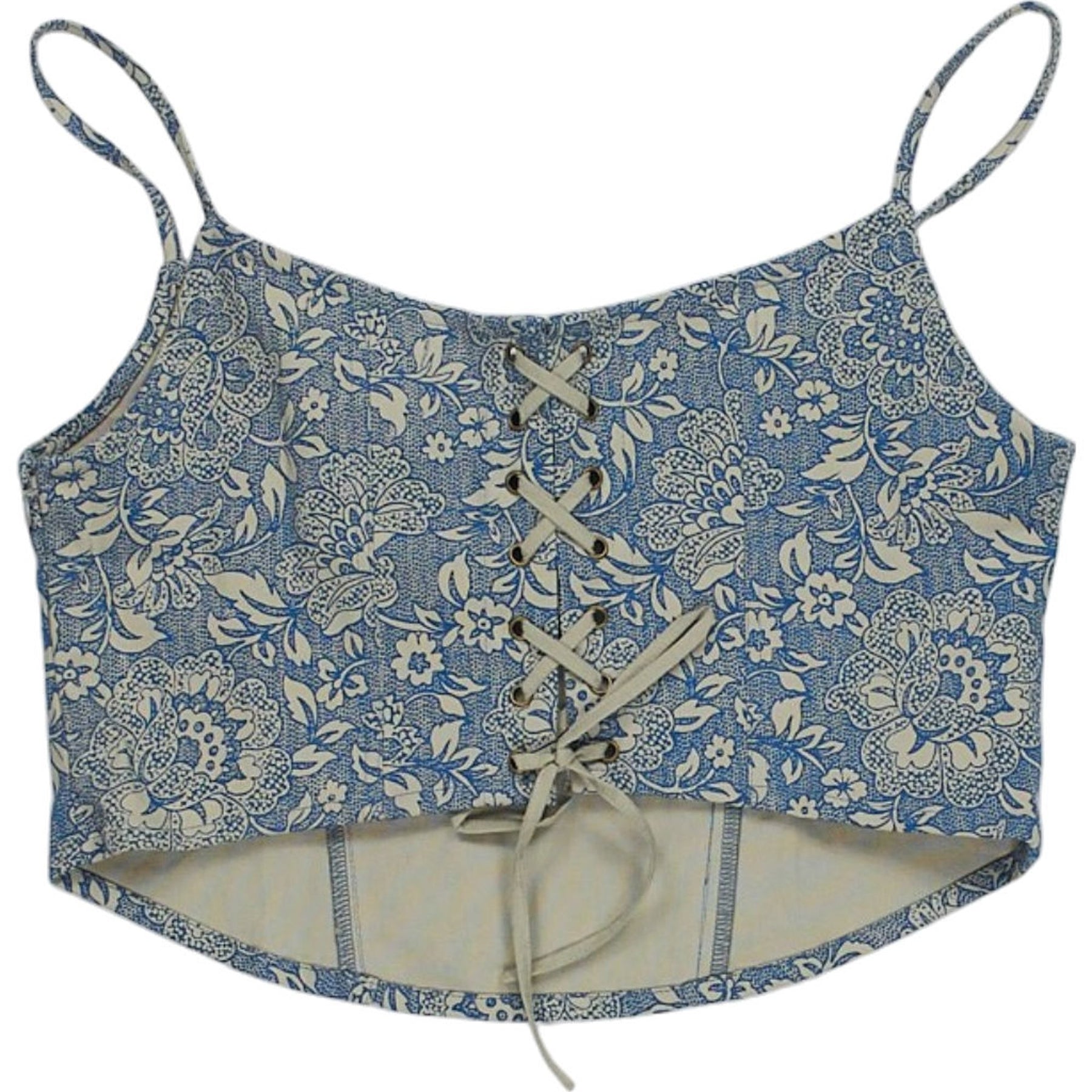 Motel Blue Ornate Print Latemi Corset Top
