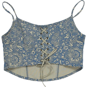 Motel Blue Ornate Print Latemi Corset Top