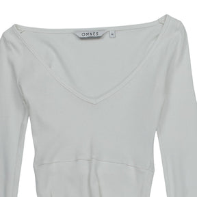 OMNES White Ribbed Cropped Top