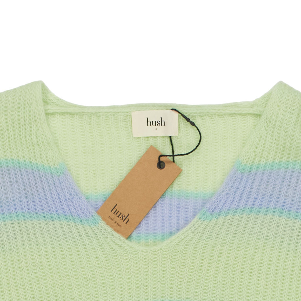 Hush Green Blue Selina Striped V Neck Jumper