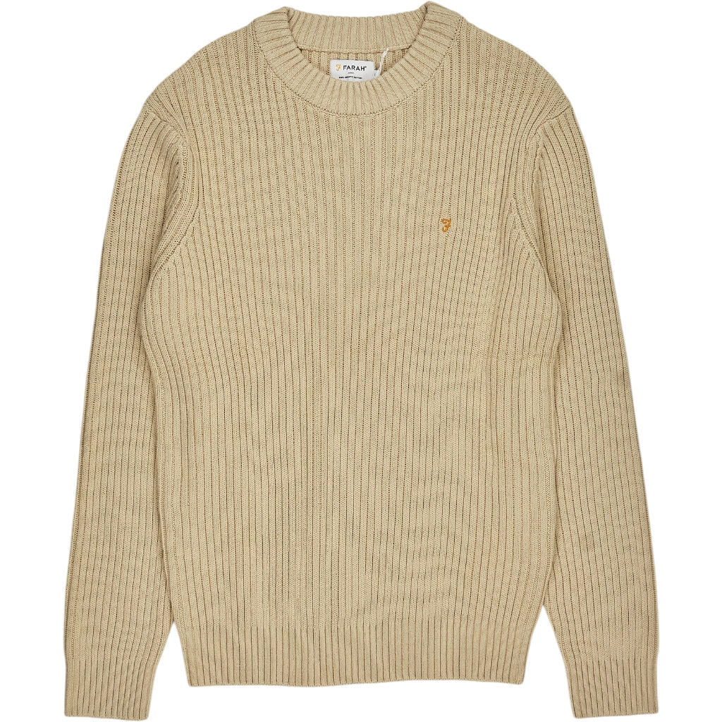 Farah Cream Halton Cotton Rib Sweater