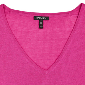 Baukjen Pink Merino Wool V-Neck Jumper