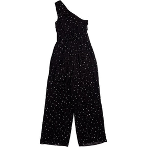 Wyse Black One-Shoulder Polka Dot Jumpsuit