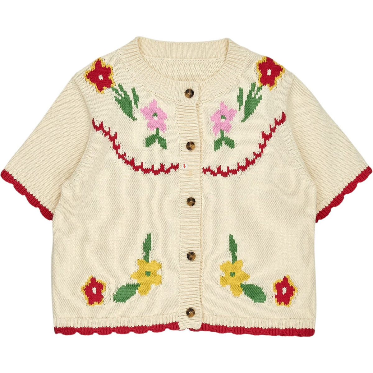 OMNES Cream Floral Knit Cardigan