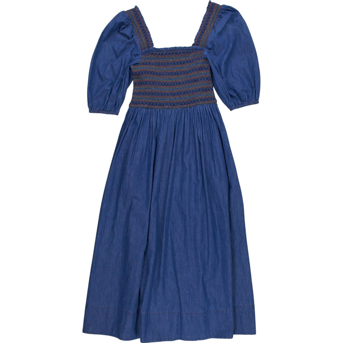 Wyse Blue Denim Smocked Dress