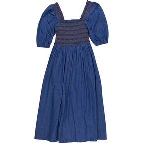 Wyse Blue Denim Smocked Dress