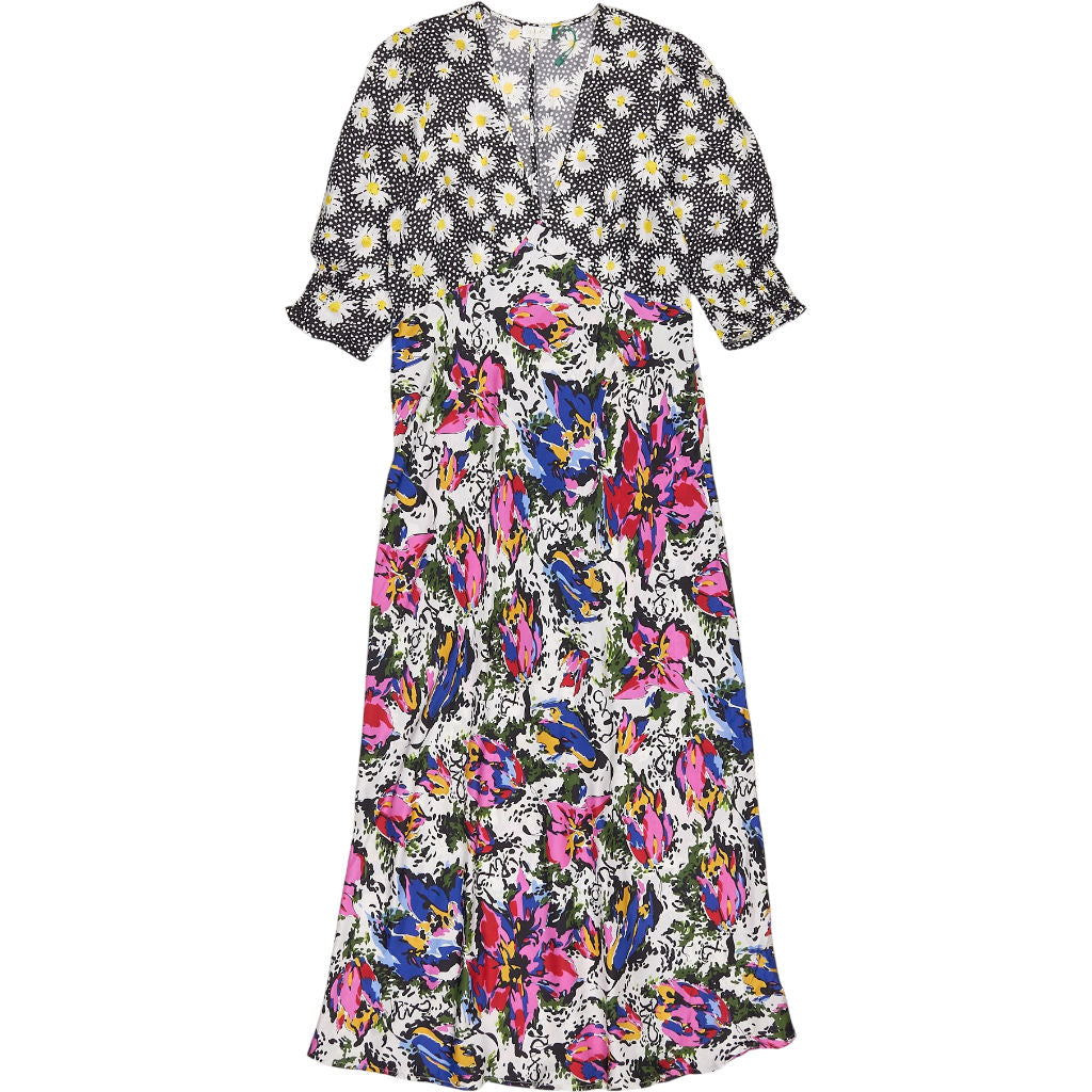 Rixo Black Floral Print Midi Dress