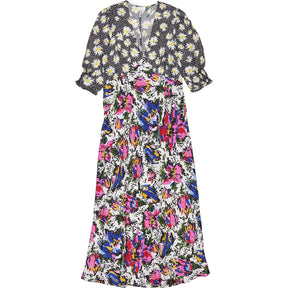Rixo Black Floral Print Midi Dress