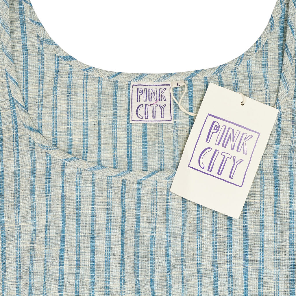 Pink City Blue Striped Linen Top