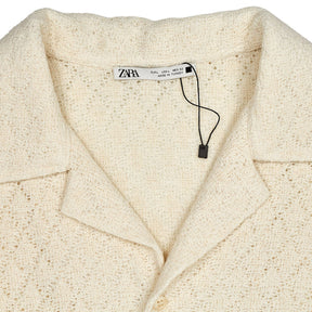 Zara Cream Textured Short Sleeve Shirt