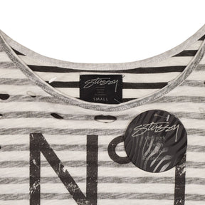 Stussy Grey Striped Distressed T-Shirt