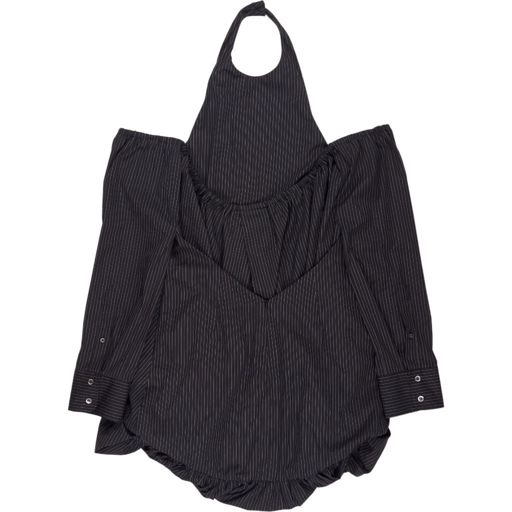 SRVC Black Pinstripe Puffball Dress