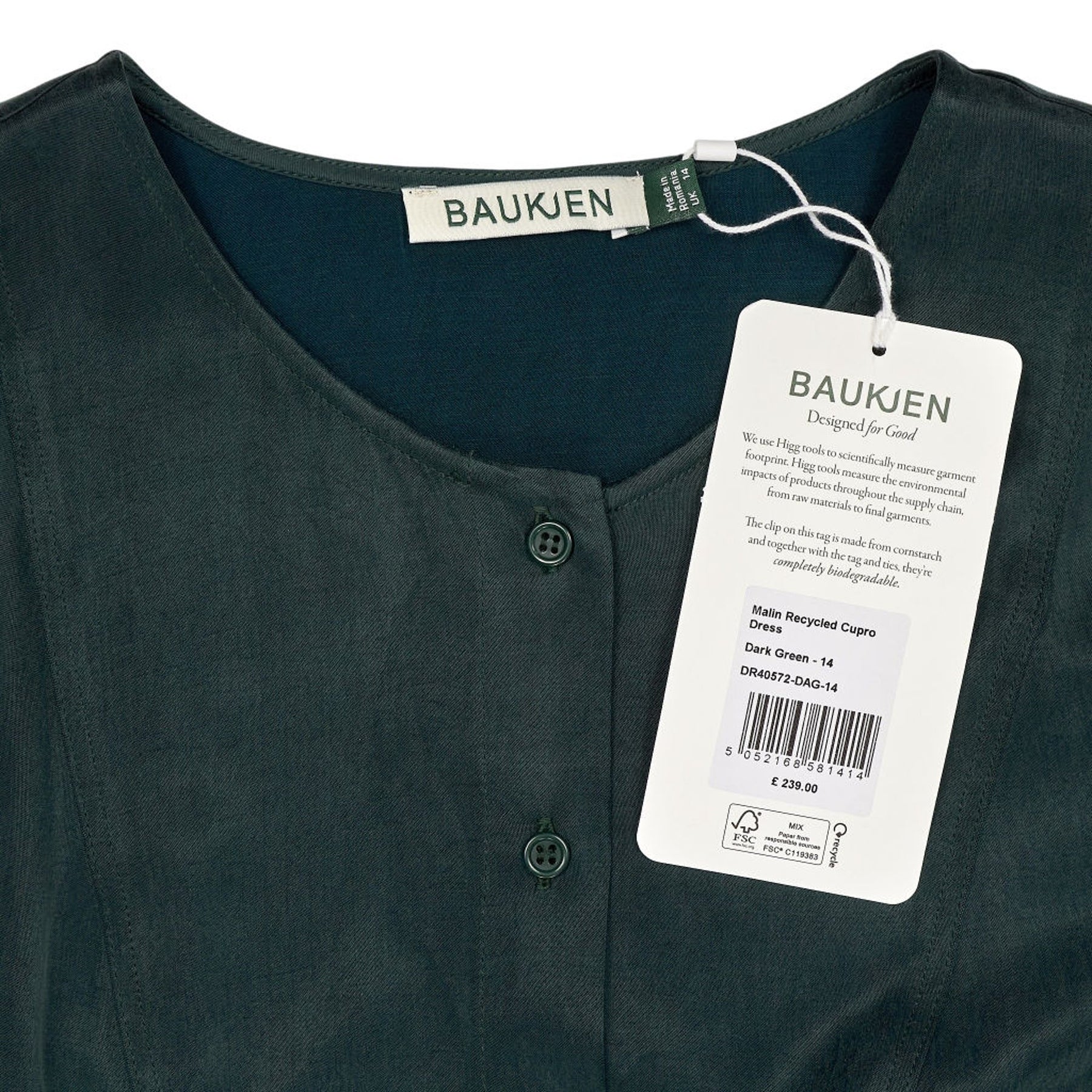 Baukjen Dark Green Malin Recycled Cupro Dress