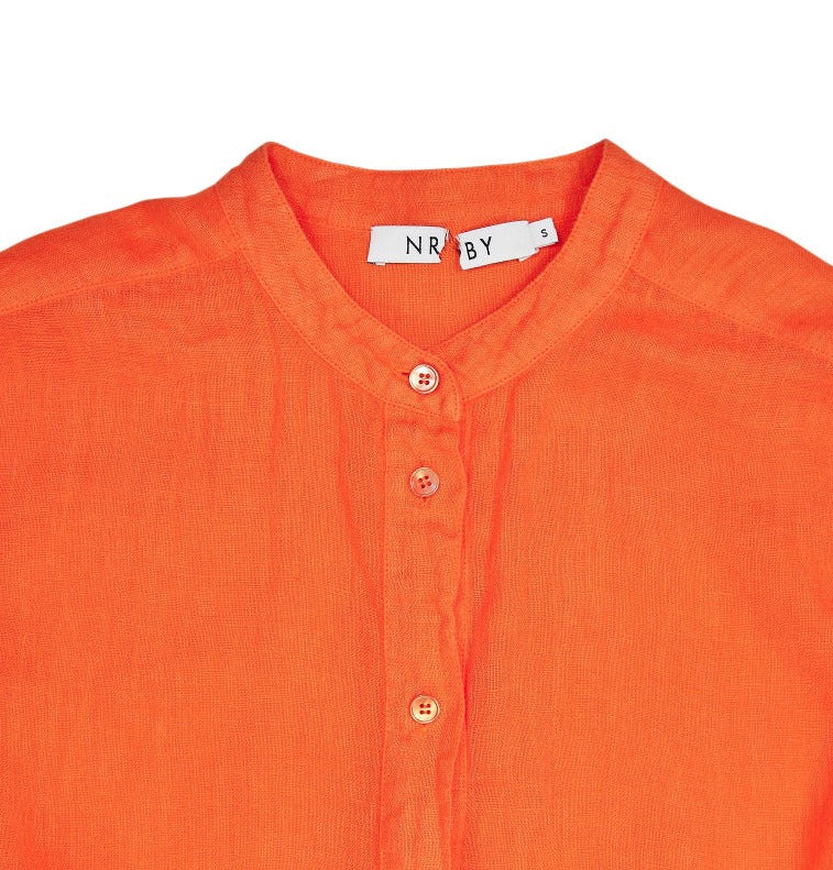 NRBY Orange Linen Belted Shirt Dress