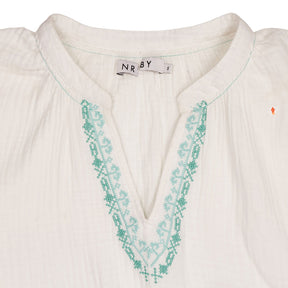 NRBY White Green Embroidered Top